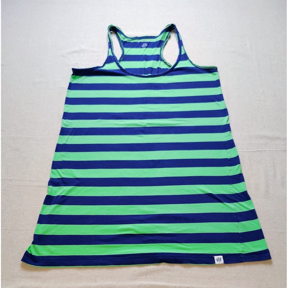 Tommy Hilfiger Racerback Tank Top XL Green Navy Blue Striped Sleeveless Shirt 22